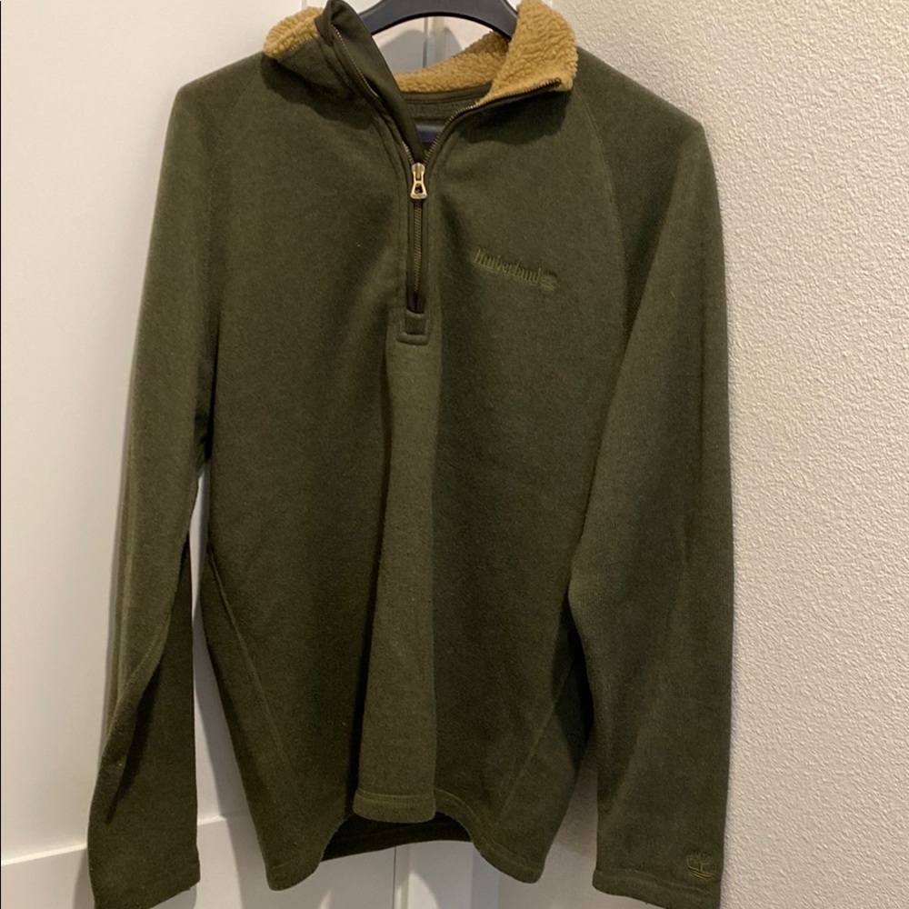 Timberland Green Zip Up Sweater with High Collar